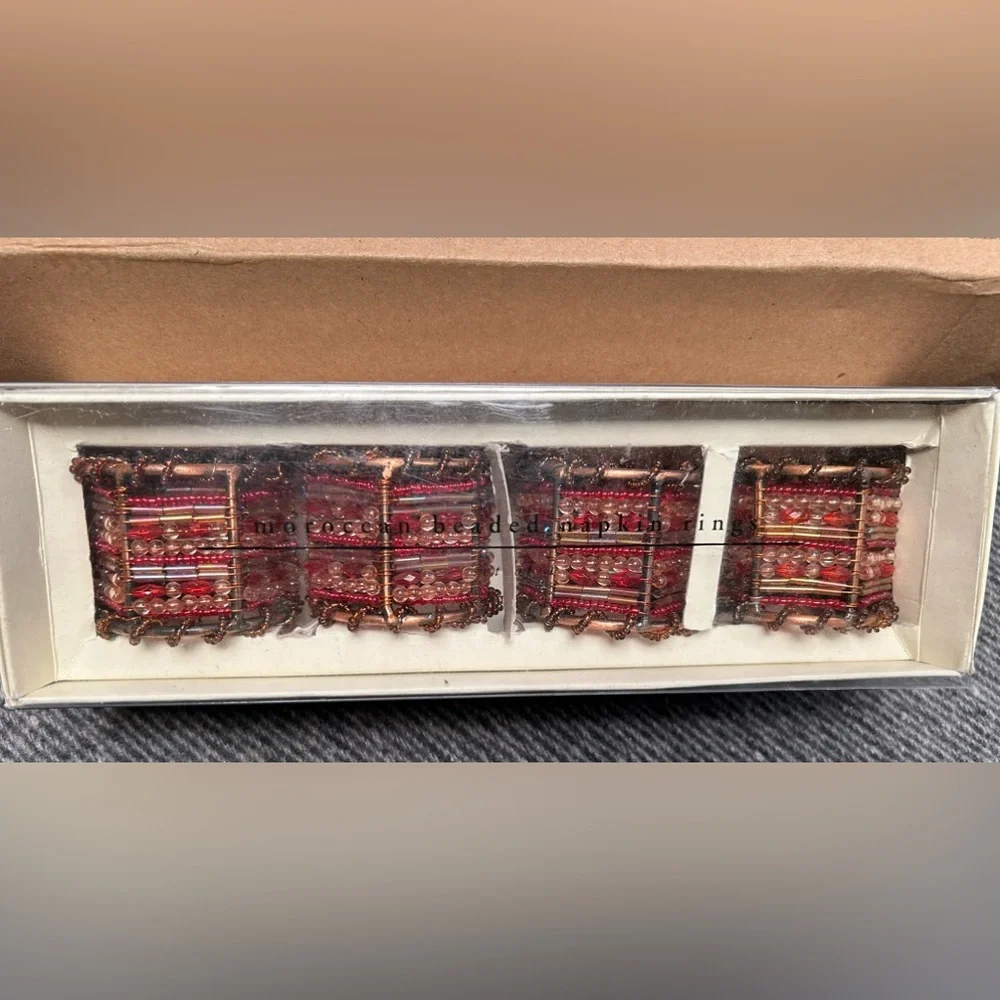 Vtg PIER ONE 4-pcs Moroccan Beaded Napkin Rings #1031245